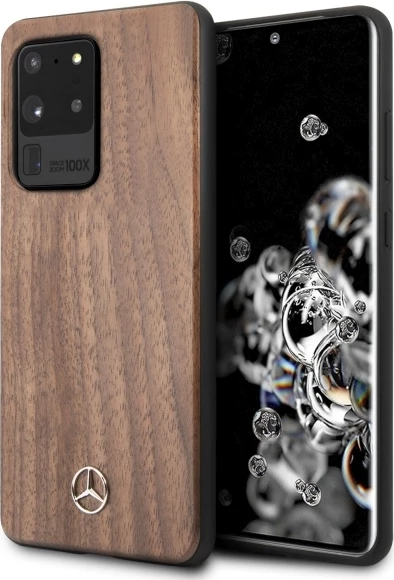 Mbështjellës Mercedes Wood Line Walnut për Samsung Galaxy S20 Ultra, kafe