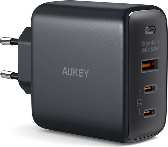 Karikues mur AUKEY PA-B6T Omnia II, 65W, 3xUSB (2xUSB-C + 1xUSB-A), i zi