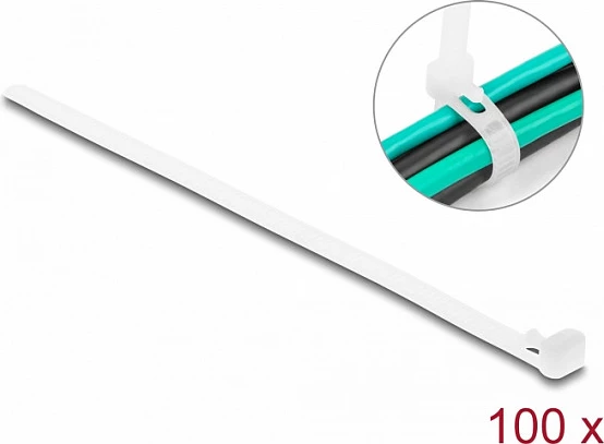 Lidhëse kabllosh DeLOCK Hook & Loop 200 x 7.2 mm, 100 copë, të bardha