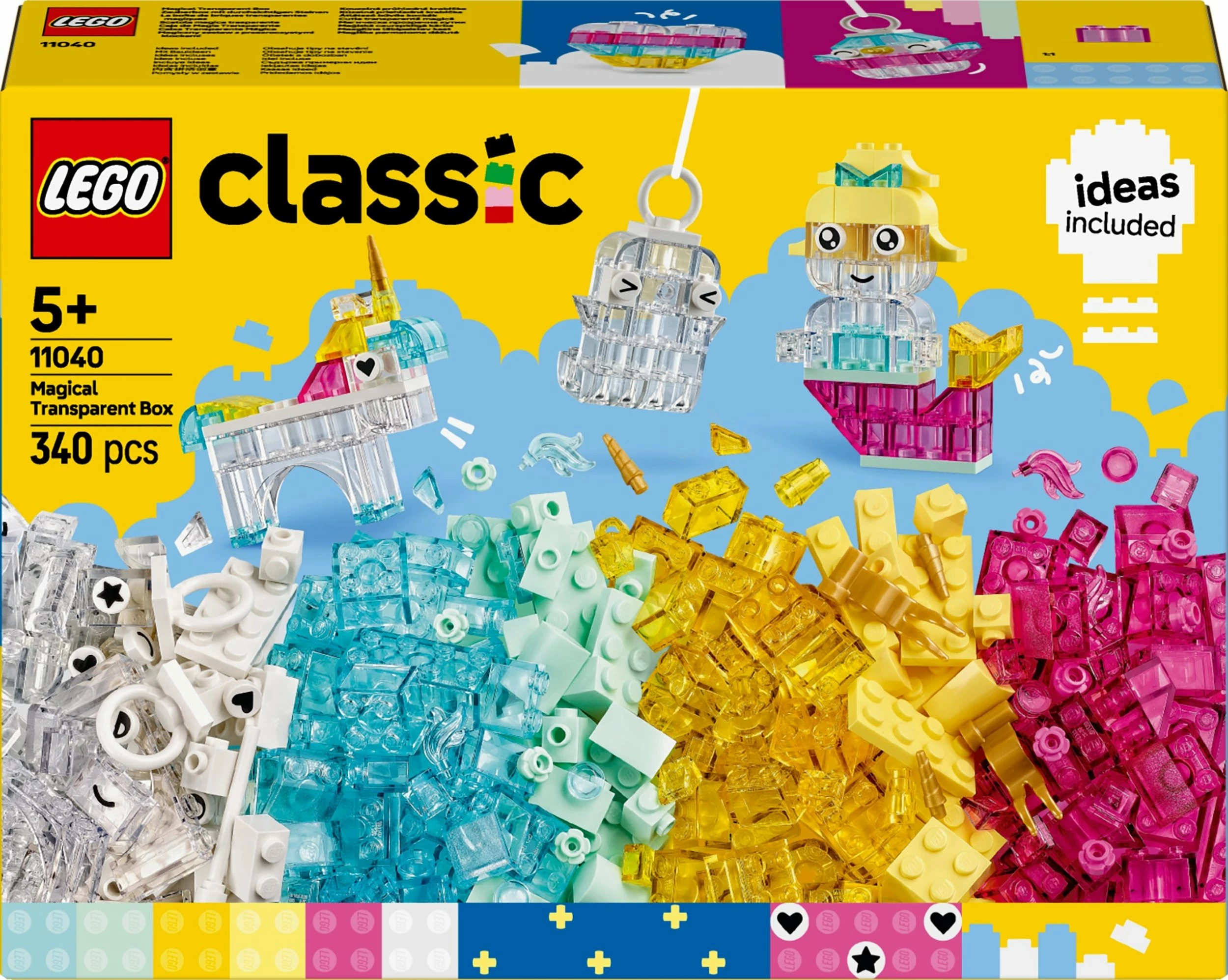 Set kockash LEGO Classic 11040, 340 copë, transparente shumëngjyrëshe, 5+ vjeç