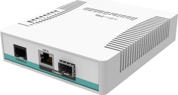 Switch MIKROTIK CRS106-1C-5S, 1x Gigabit Ethernet/SFP combo + 5x SFP 1.25Gbps, RouterOS L5, me adapter rryme, i bardhë