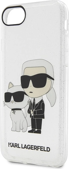 Mbështjellës Karl Lagerfeld KLHCI8HNKCTGT për iPhone 7/8/SE 2020/SE 2022, transparent, Gliter Karl&Choupette