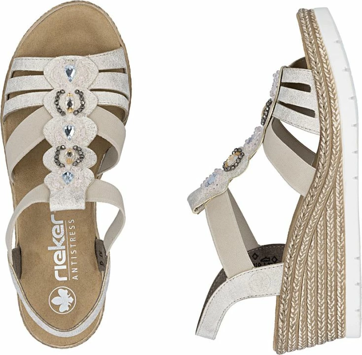 Sandale espadrille për femra Rieker 619B2-60, bezhë