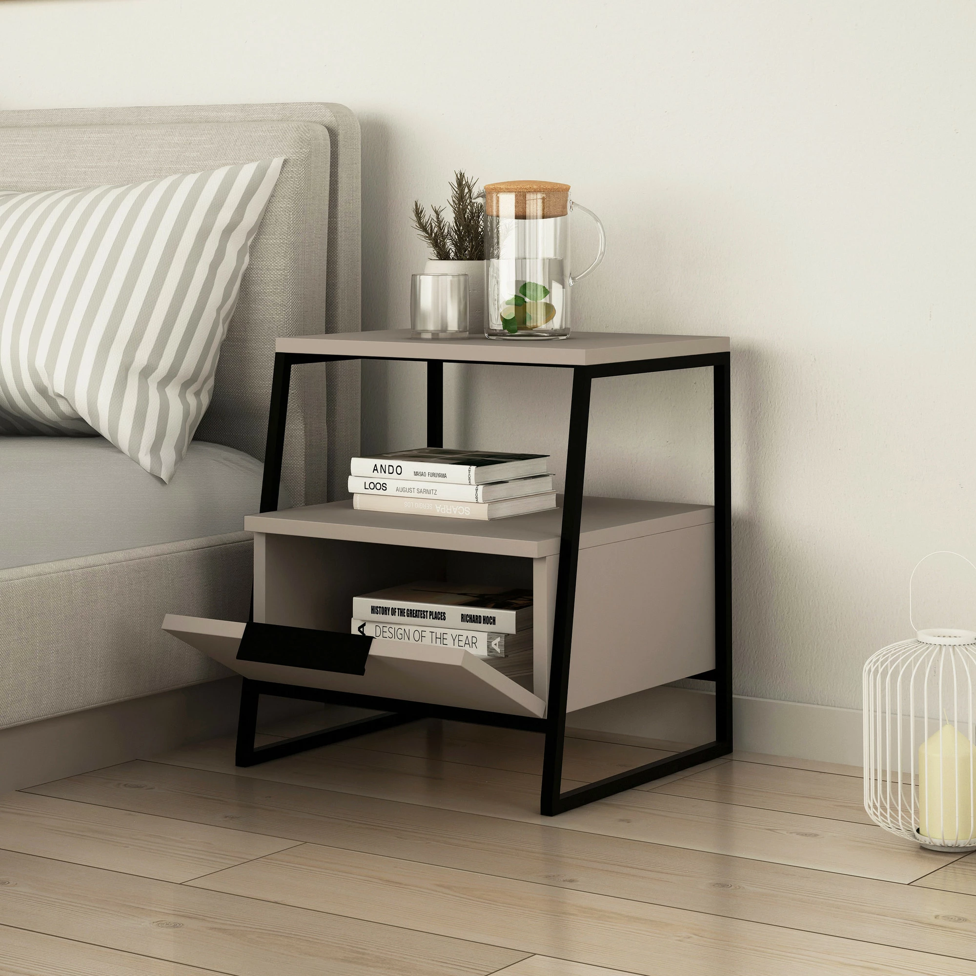Komodinë anës krevati Skye Decor, ngjyrë mocha e çelët