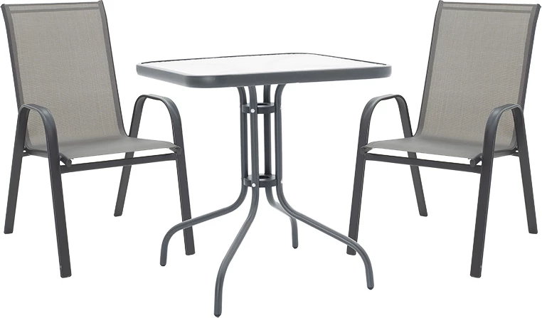 Tavolinë me karrige 3 copë Watson-Calan metalike ngjyrë e zezë-textilene gri e errët 70x70x70cm