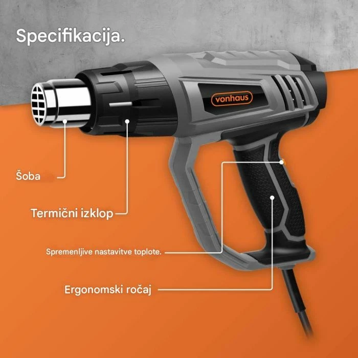 Pistoletë termike VonHaus 3515181 2000W 350–600°C, gri/zezë, set me 4 gryka