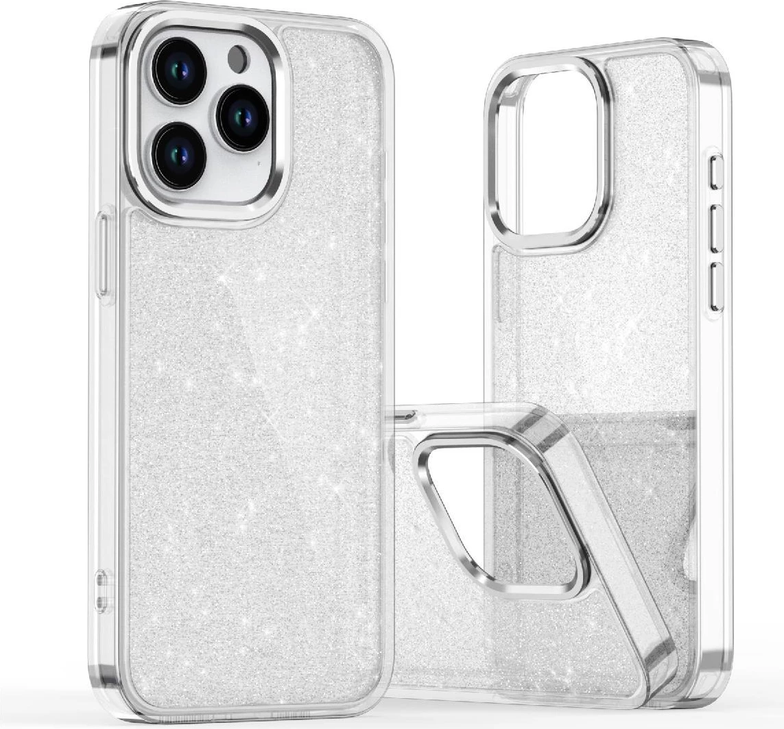 Mbështjellës Hurtel Glitter Case për iPhone 16, transparent me shkëlqim