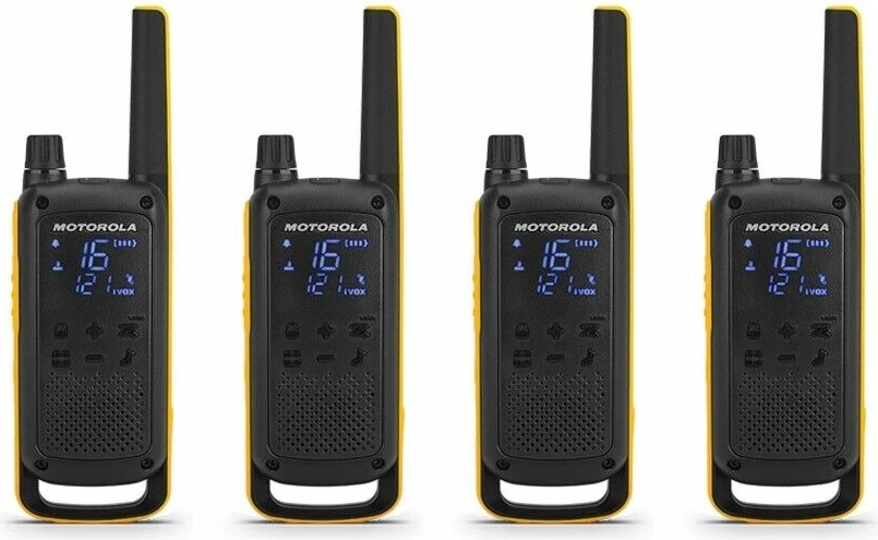 Radio komunikimi MOTOROLA T82 Extreme QUAD PMR446, rreze deri 10 km, IPX4, set 4 copë, zi/verdhe