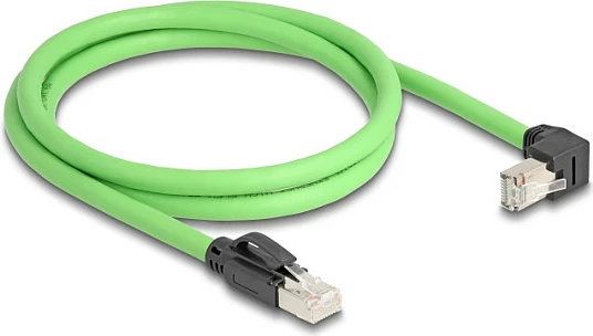Kabllo rrjeti DeLOCK Cat6a RJ45-RJ45, 1m, njëra këndore poshtë, SF/UTP, PUR, e gjelbër