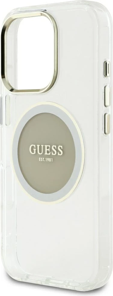 Mbështjellës Guess IML Metal Colored Circle Classic Logo MagSafe për iPhone 16 Pro Max, Gri