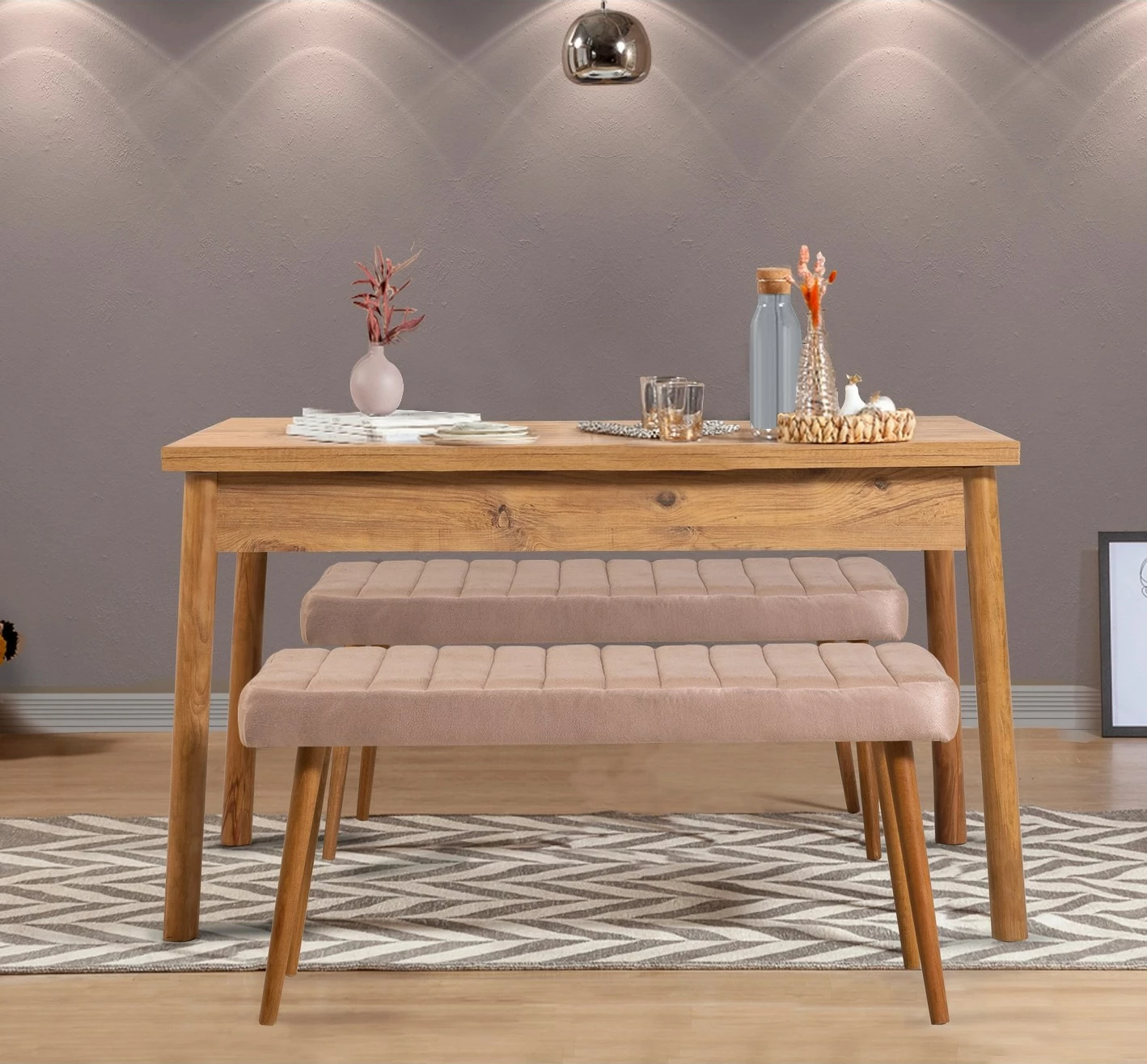 Set tavoline me dy ulëse (3 pjesë), Skye Decor, Costa 0900, ngjyrë Atlantic Pine, Stone