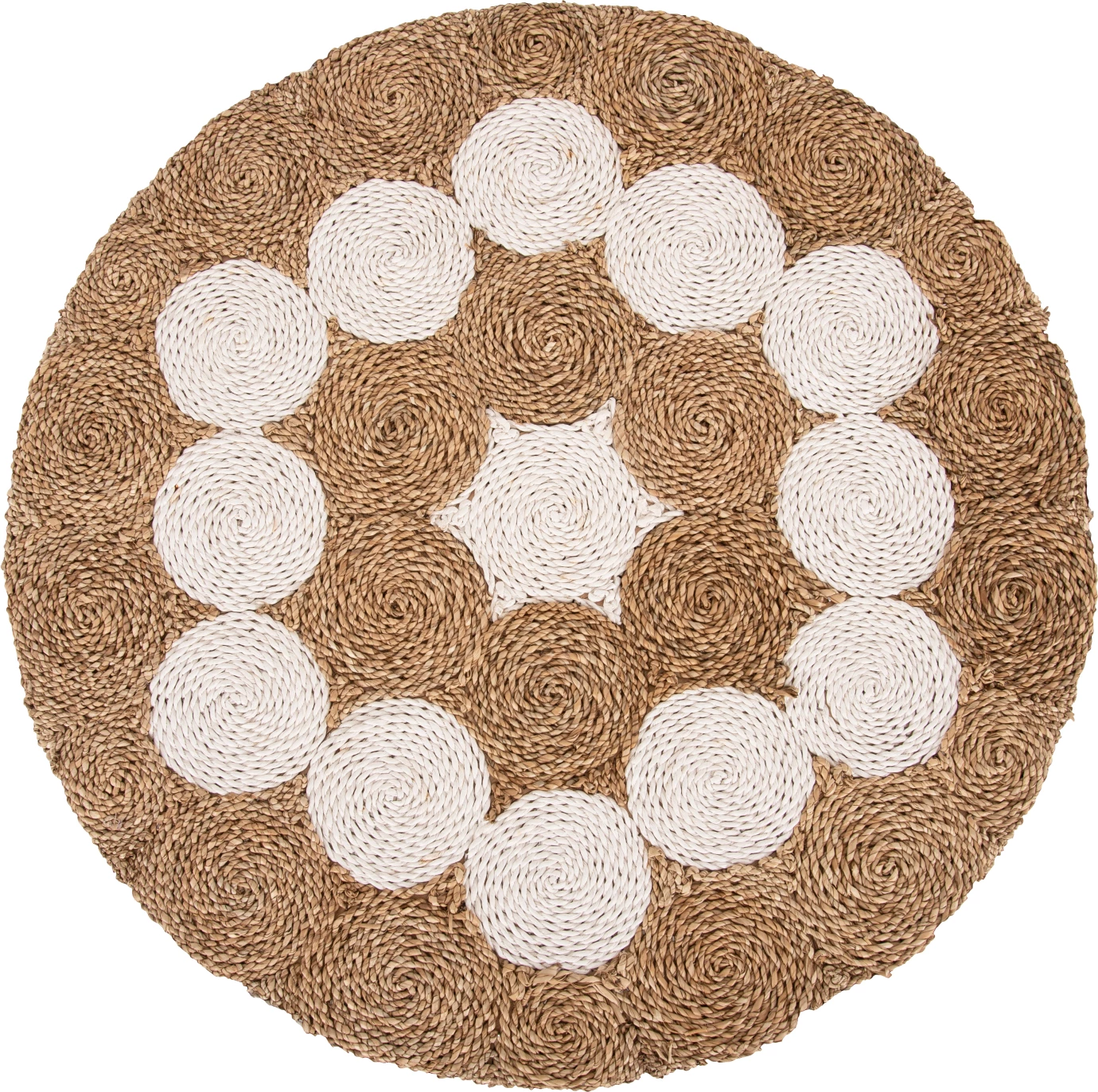 Tavolinë kafeje e rrumbullakët, dru tik dhe seagrass, ngjyrë natyrale & e bardhë, FH7825, 81x45cm