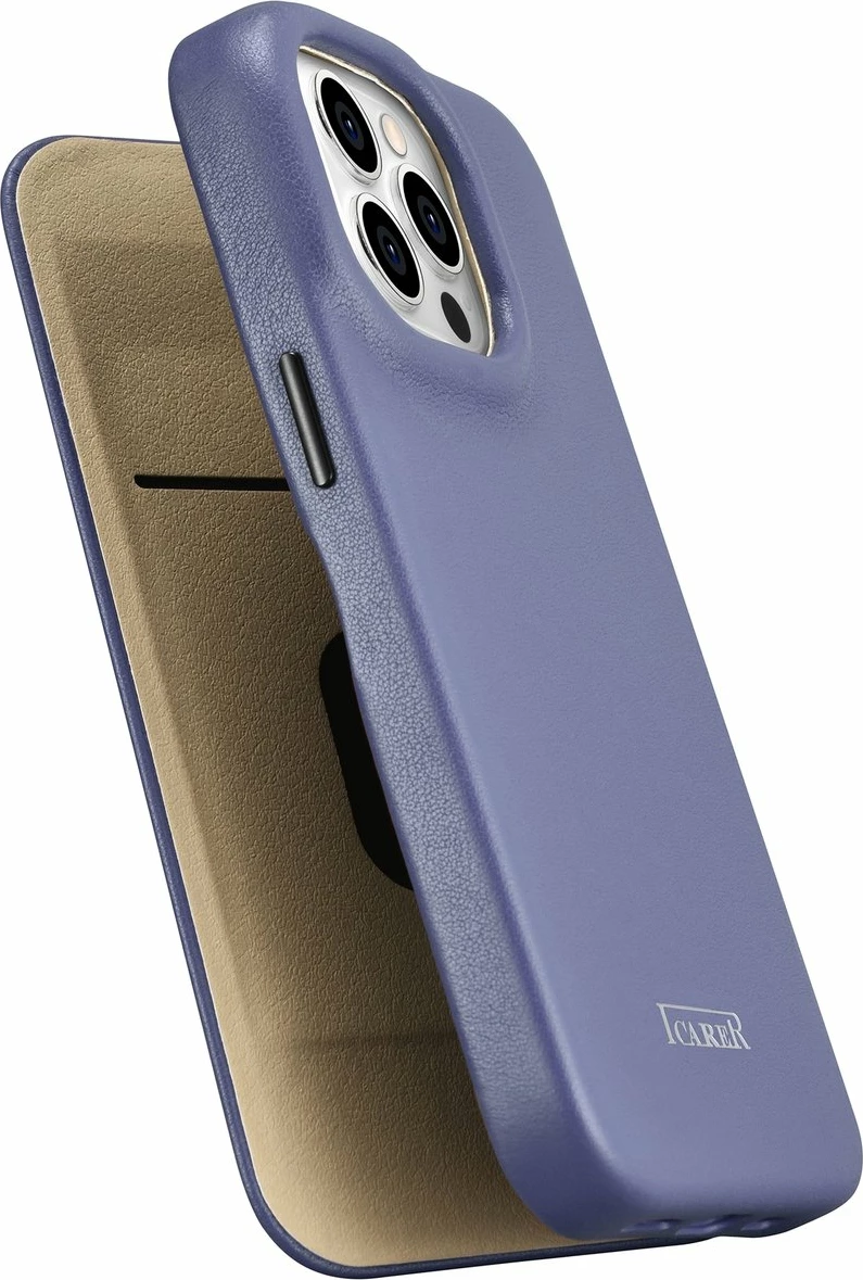 Mbështjellës iCarer CE Premium lëkure për iPhone 14 Pro Max, MagSafe, Vjollcë e lehtë