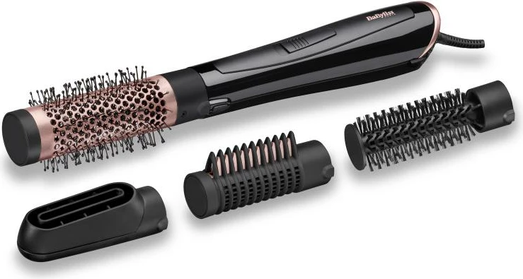 Furçë tharëse me ajër të nxehtë BaByliss AS126E Perfect Finish, 38mm/20mm, me jone, e zezë, set me 4 shtojca