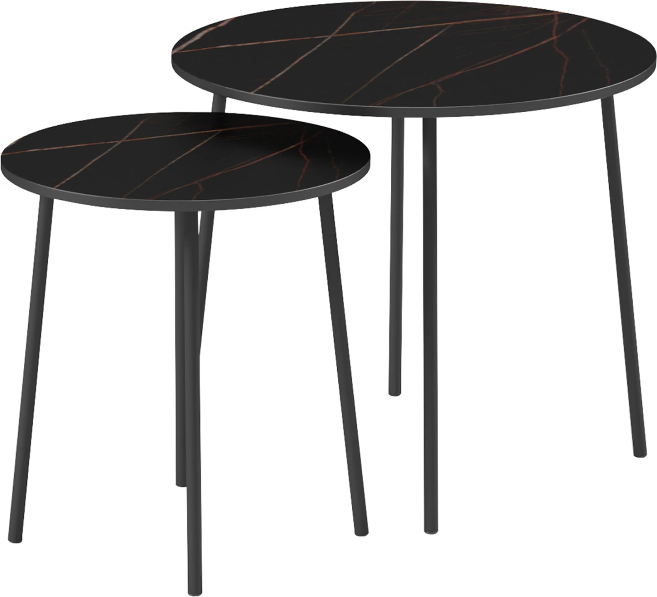 Tavolina kafeje 2 copë, FH9878.13, melaminë, ngjyrë mermeri i zi-metal i zi, Φ55x45H cm