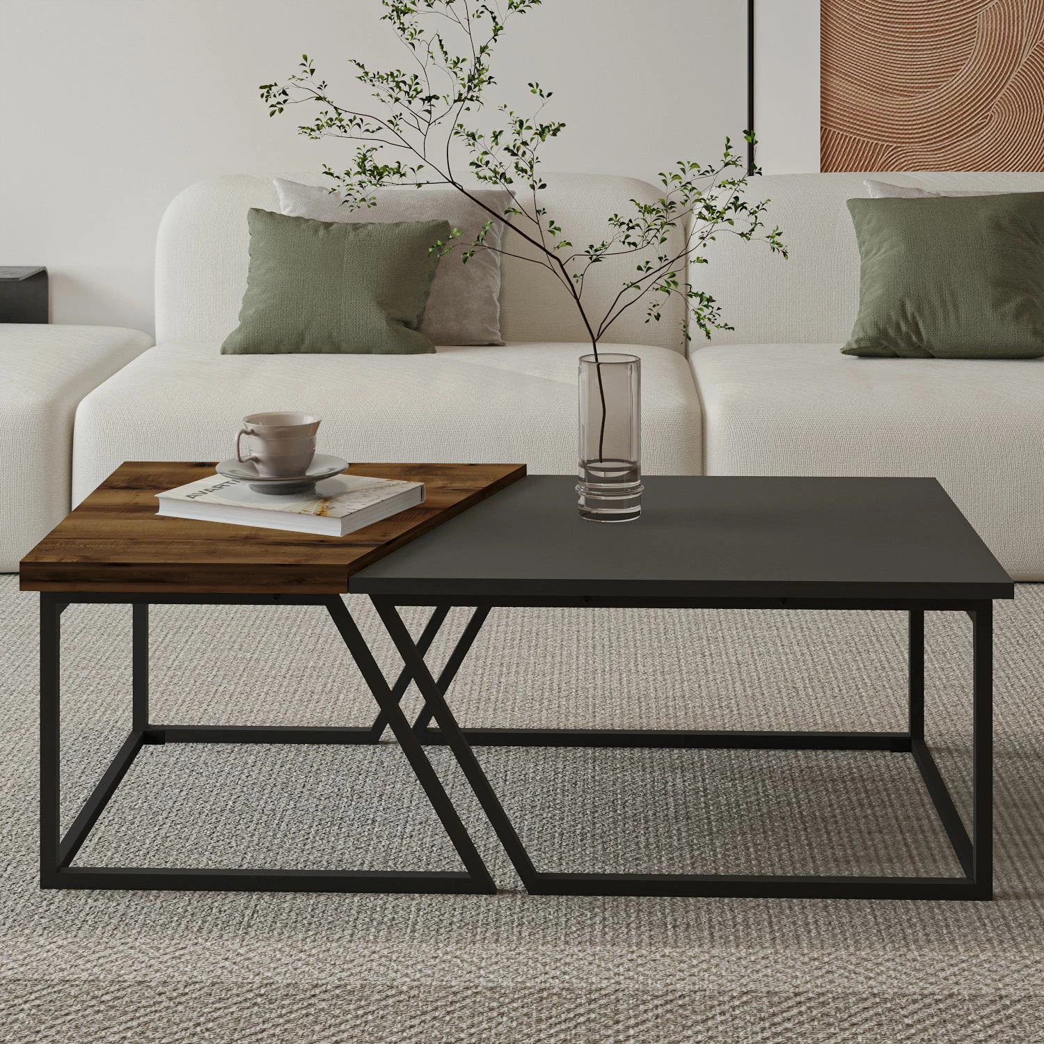 Set tavolinash kafeje Skye Decor, Verona P0024623, antracit, arrë rustike
