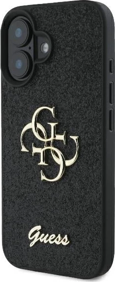 Mbështjellës Guess Fixed Glitter Big 4G për iPhone 16 Plus, zi