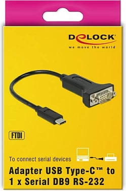Adapter kabllo DeLOCK 63908 USB-C në Serial RS-232 DB9, 0.15 m, i zi