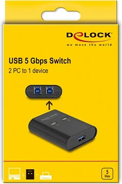 Switch USB 3.2 Gen 1 DeLOCK, 2x Type-B në 1x Type-A, 5 Gbps, i zi