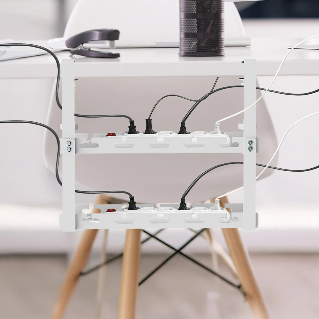 Organizues kabllosh nën tavolinë Maclean MC-104 W, 2 nivele, çelik, Bardhë