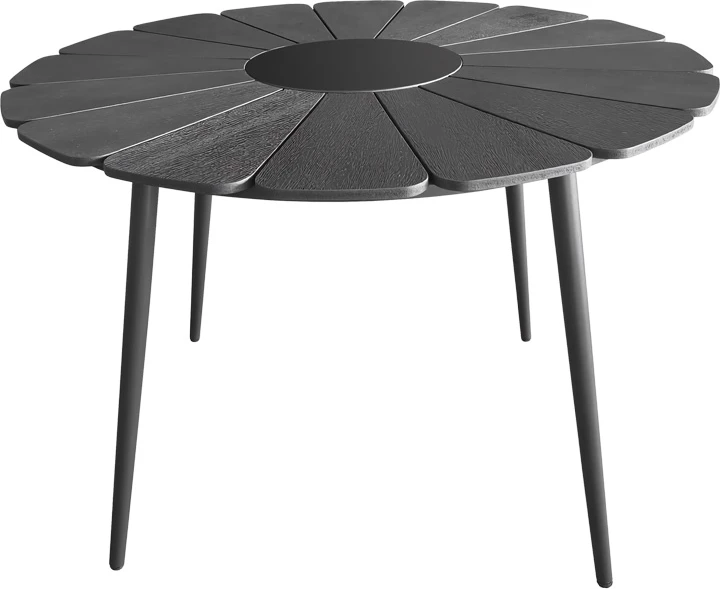 Tavolinë Pinap, alumin i zi, sipërfaqe prej druri të zi, D110x74cm