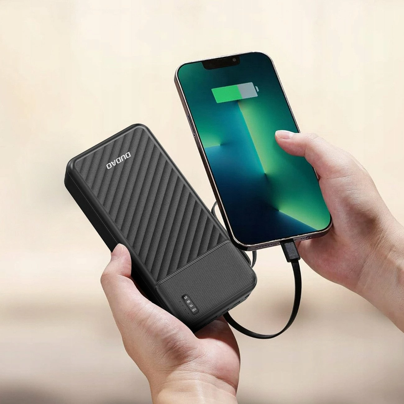Powerbank Dudao K11 Pro 20000mAh, 4 kabllo të integrume, 10W, e zezë