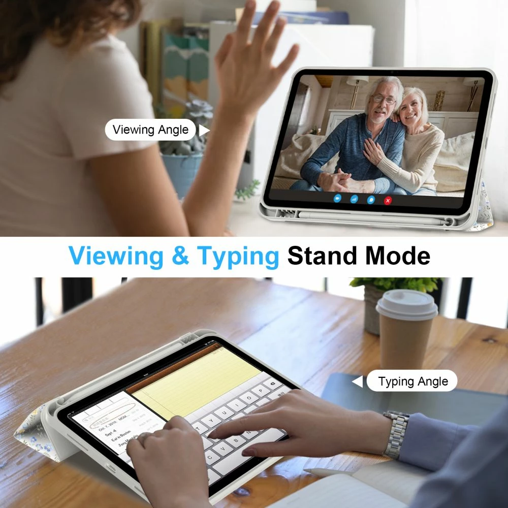 Mbështjellës për tablet Tech-Protect SC Pen Case për iPad 10.9" (10 gen.)/11" (11 gen.), Daisies with Leaves, Bardhë/Transparent