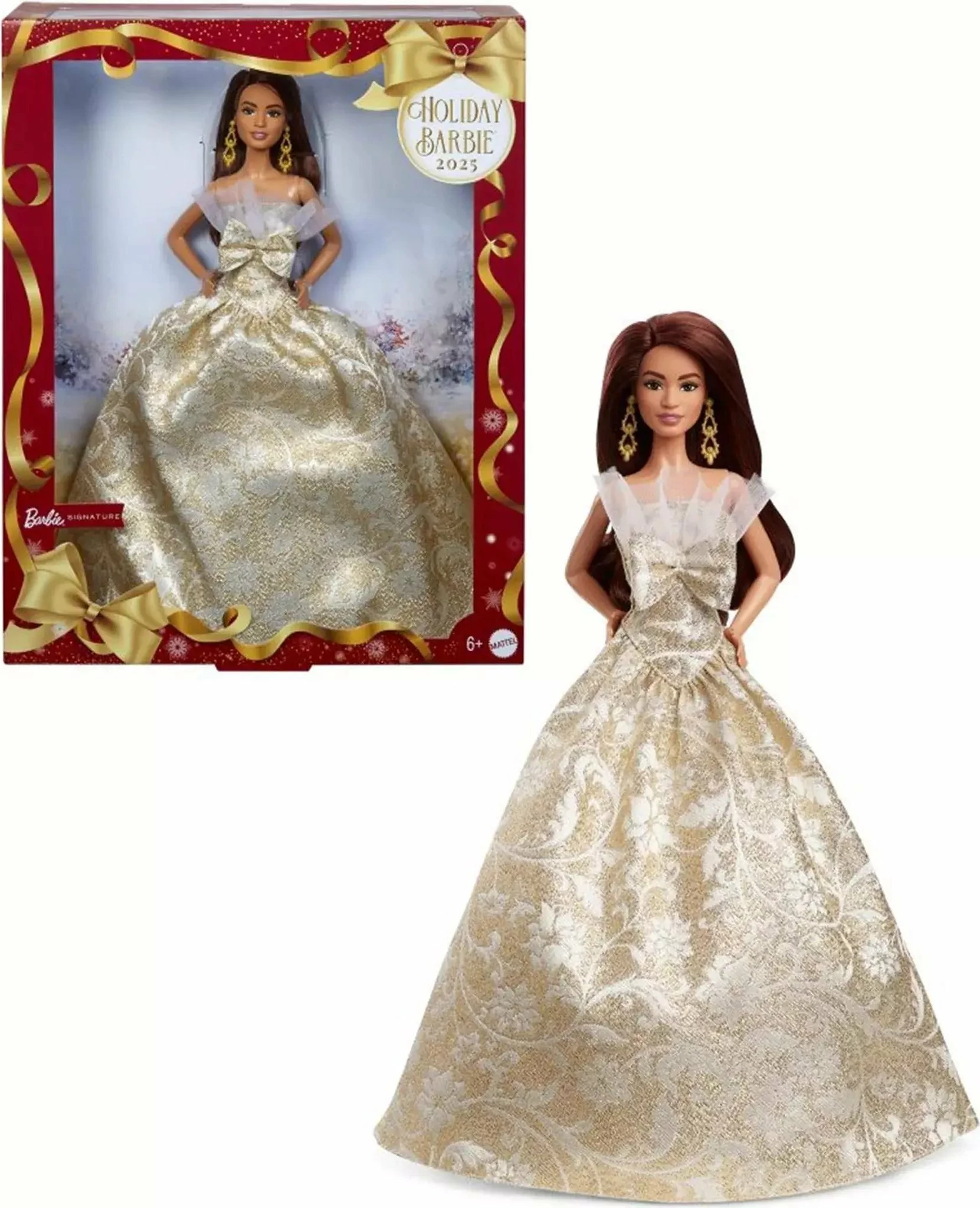 Kukull Barbie Mattel Holiday 2025 Signature JBH97, 29 cm, ari/argjend, me kuti dhurate