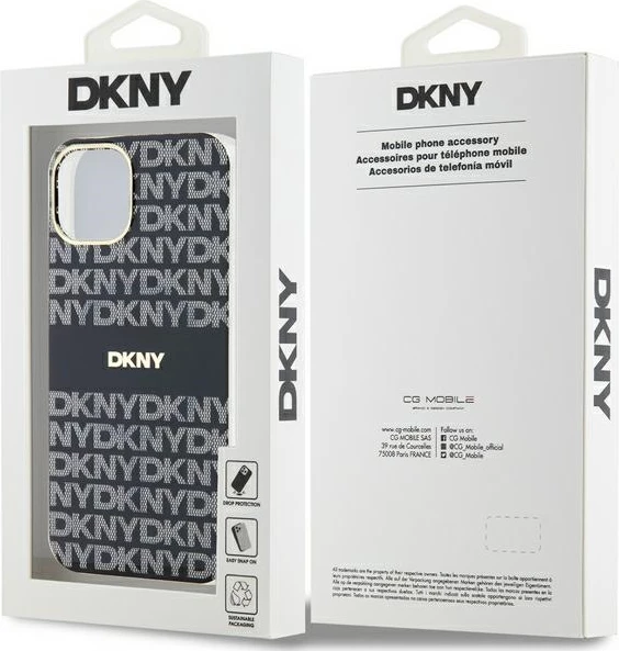 Mbështjellës DKNY IML Mono & Stripe MagSafe për iPhone 15/14/13, e zezë