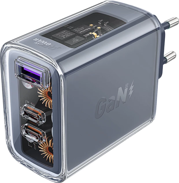 Karikues muri Acefast A45, GaN, 65W, 3 porta (2xUSB-C, 1xUSB), Gri