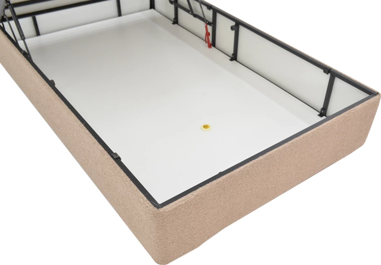 Krevat njësh Tito me hapësirë ruajtjeje, pëlhurë bouclé, ngjyrë kafe e çelët, 120x200cm