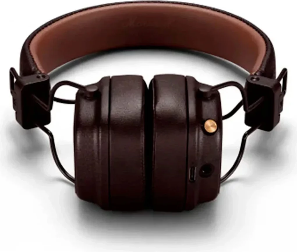 Kufje pa tela on-ear, Marshall Major V, 100+ orë bateri, Bluetooth 5.3, karikim wireless, ngjyrë kafe