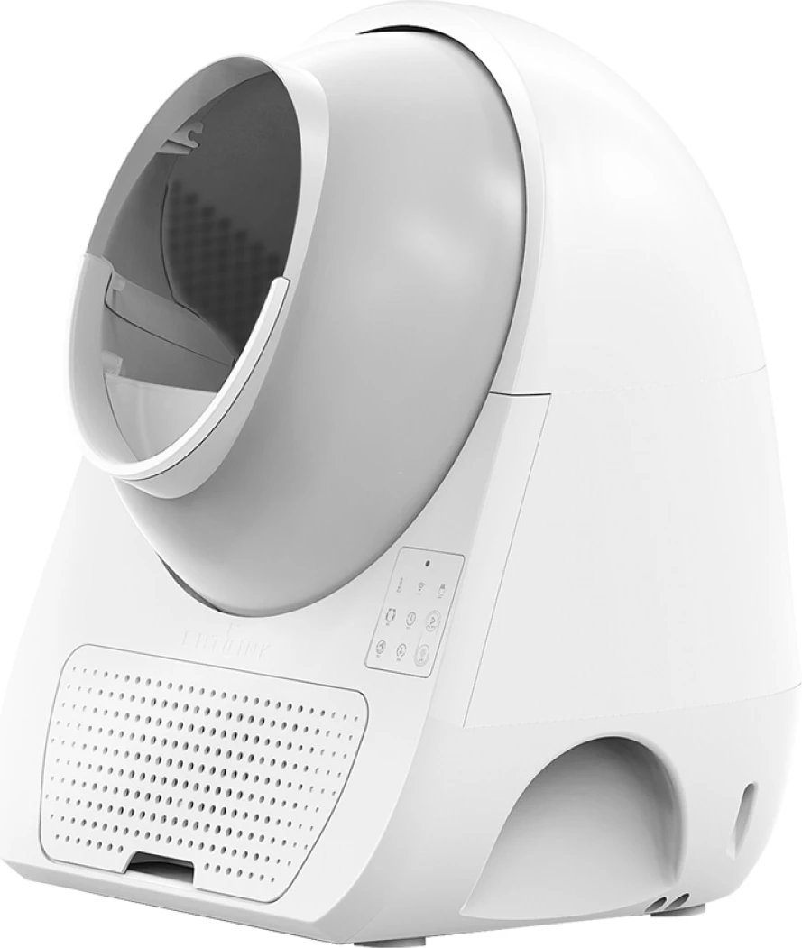 Kuti inteligjente vetëpastruese për rërë maceje Catlink Luxury Pro-X 57 L, 13 L depo mbetjesh, e bardhë, set me 3 qese + 2 filtra