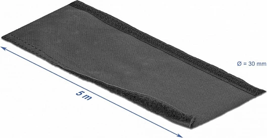 Mbështjellës i thurur DeLOCK për kabllo, 5 m x 30 mm, me Velcro, rezistent -50–150°C, i zi