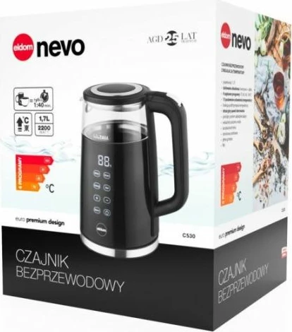 Çajnik elektrik pa kabllo ELDOM C540 Jetty, i zi, 1.7 L