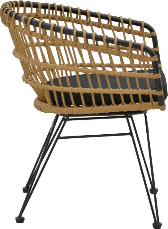 Tavolinë me karrige Naoki C set prej 7 copash, ratan natyral-metal i zi-xham 160x90x78cm