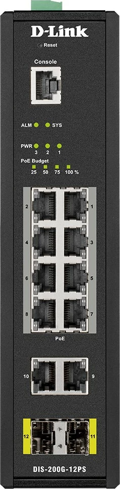 Switch industrial D-Link DIS-200G-12PS, 12 porta Gigabit, PoE, metalik