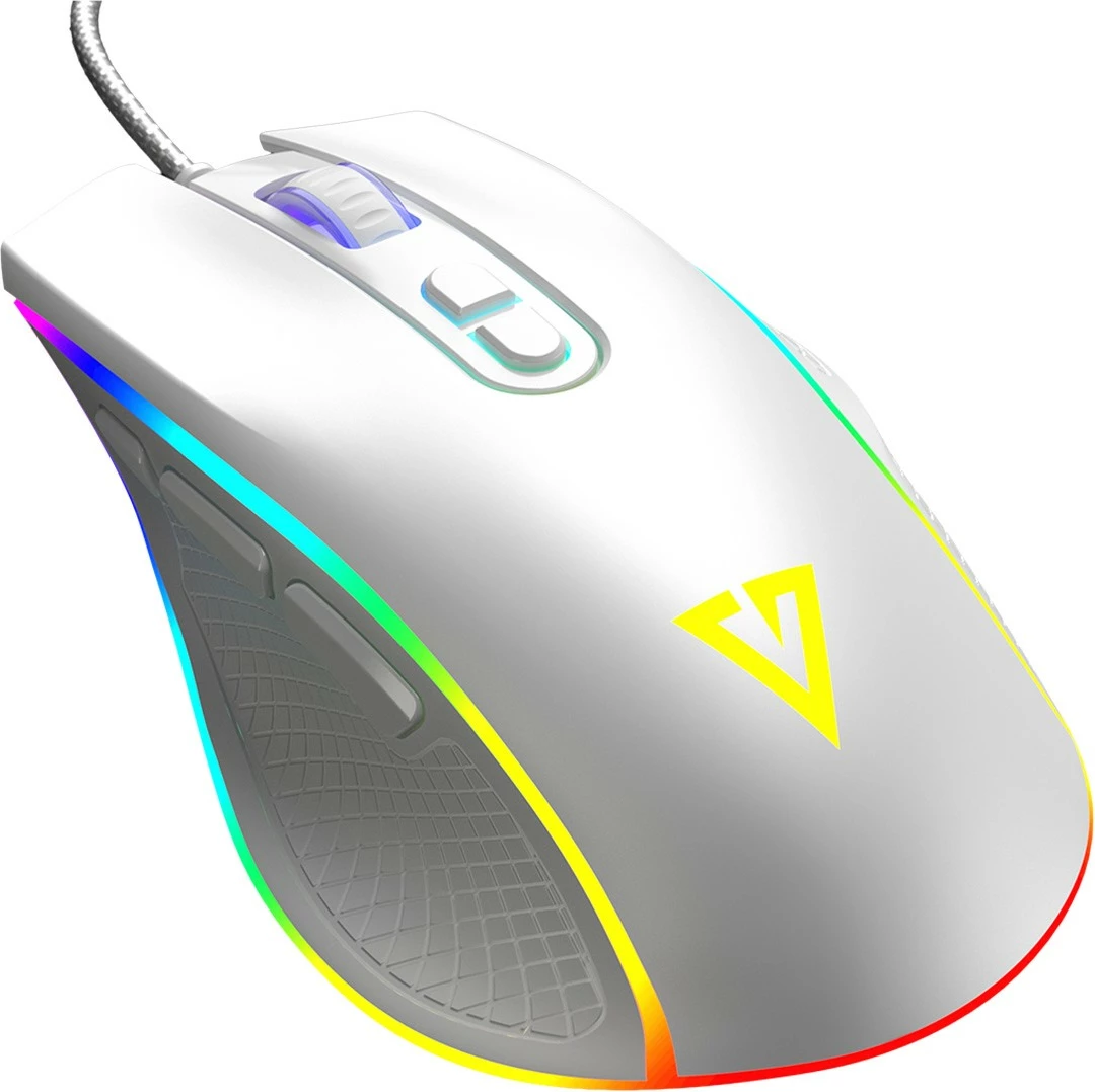 Maus MODECOM Volcano Veles, me kabllo USB, optik, RGB, 800-12800 DPI, 8 butona, bardhë