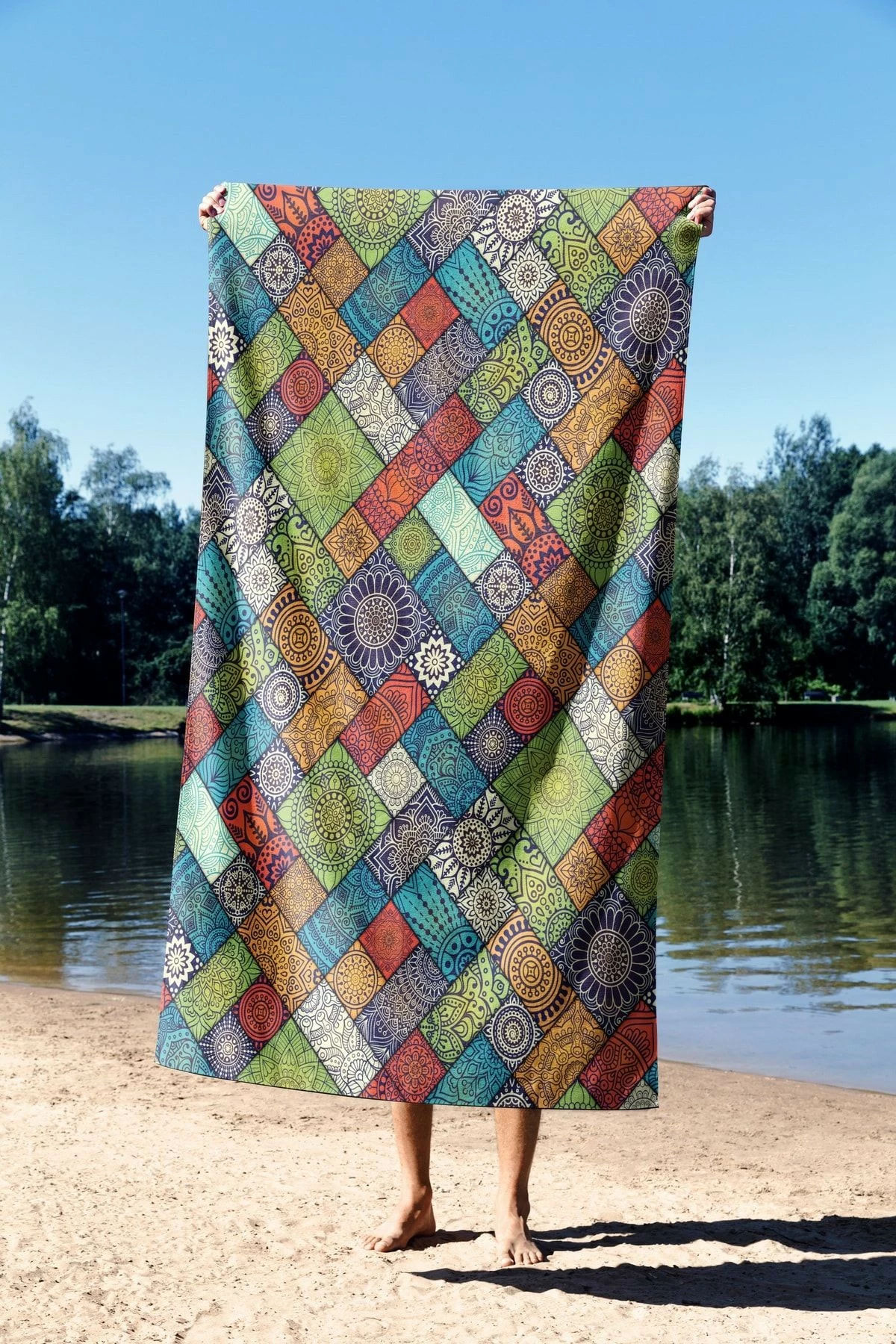 Peshqir plazhi Mijolnir, etnik, shumëngjyrësh, 90x150cm