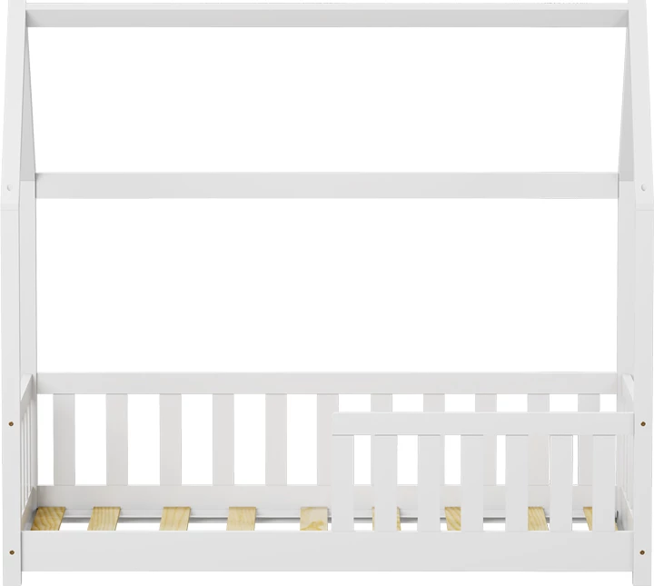 Krevat për fëmijë Montessori me parmakë, dru pishe, ngjyrë e bardhë, 70x140cm