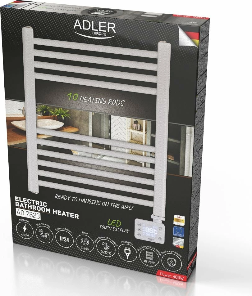 Radiator banjo elektrik Adler 7823 50 x 70 cm 400 W, i bardhë