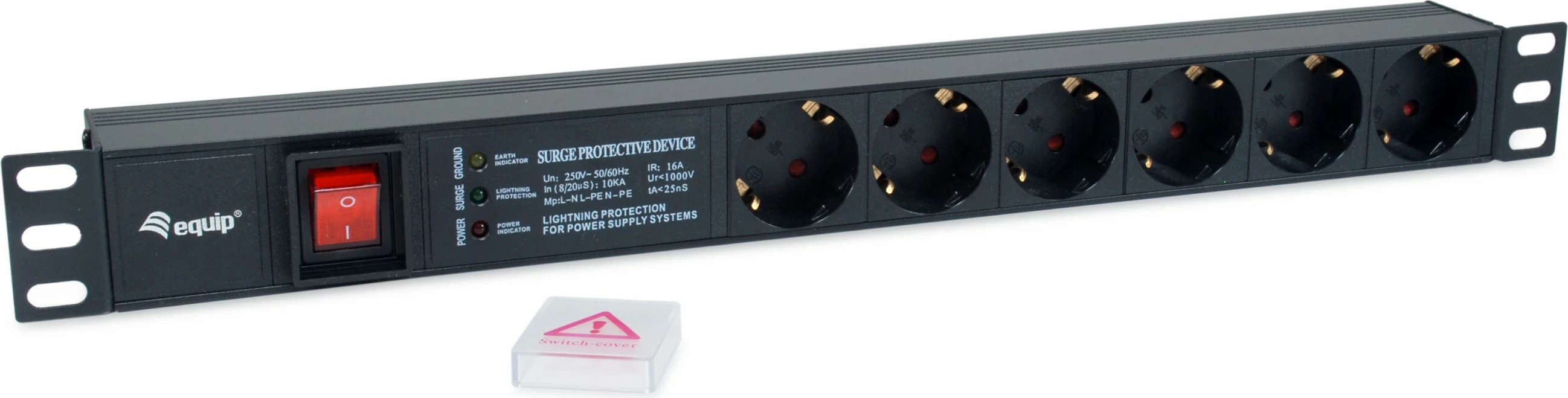 PDU Equip 6-shpina, 1U, 1.8m, alumini, me mbrojtje nga rryma e lartë