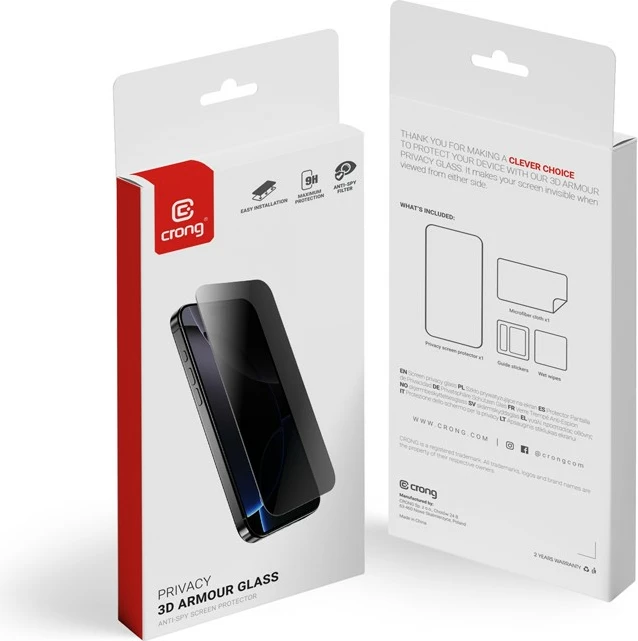 Xham privatizues i temperuar CRONG Privacy 3D Armour Glass për iPhone 16 / iPhone 15