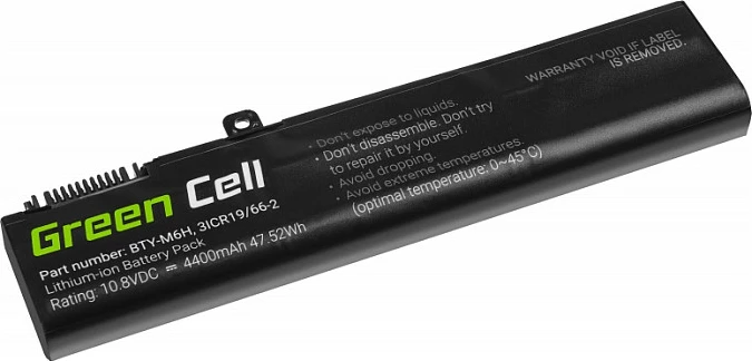 Bateri laptopi Green Cell BTY-M6H, 10.8V 4400mAh, për MSI GE62/GE63/GE72/GE73/GE75, e zezë