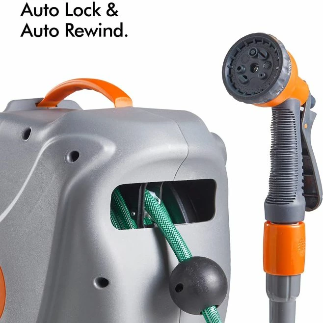 mbajtës zorre muri VonHaus 2500013, 30m, rrotullim automatik, pistoletë spërkatëse 8-funksione, rrotullim 180°, gri/jeshile