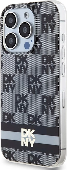 Mbështjellës DKNY IML Checkered Mono Pattern & Printed Stripes MagSafe për iPhone 14 Pro, Zi