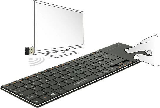 Tastierë wireless me touchpad DeLOCK 12454, 2.4GHz, Micro-USB, alumini, e zezë