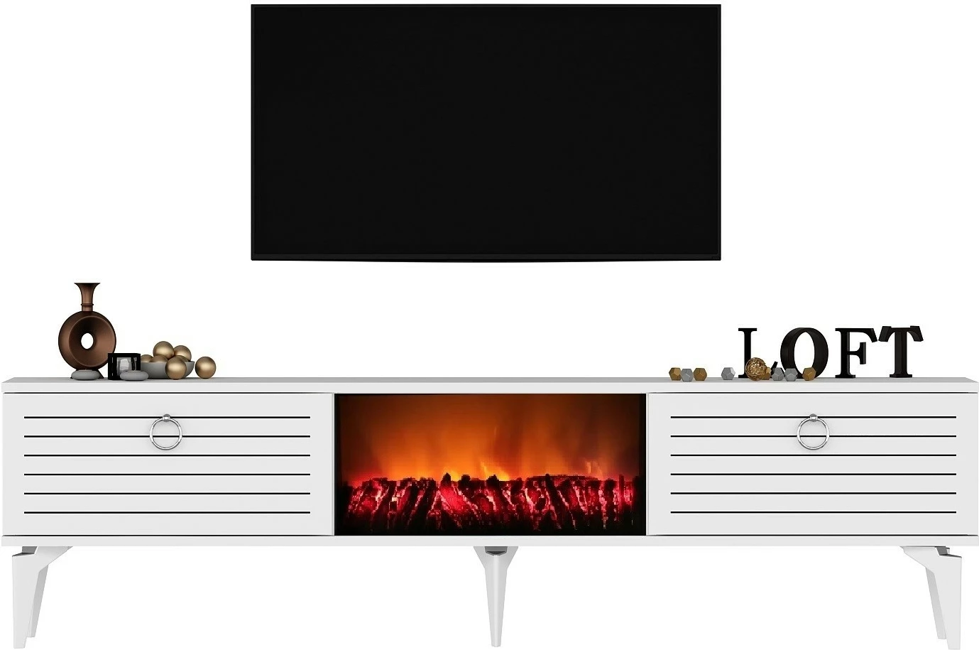 Komodë TV me oxhak elektrik, ngjyrë e bardhë, Skye Decor Arona