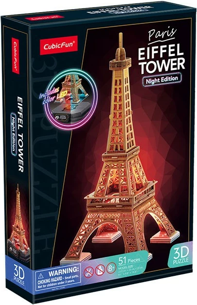 Puzzle 3D Cubic Fun Eiffel Tower Night Edition, 51 pjesë, me LED