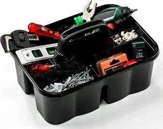 Organizator plastik me dorezë Katex 3 ndarje 35x25x19.5 cm, i zi